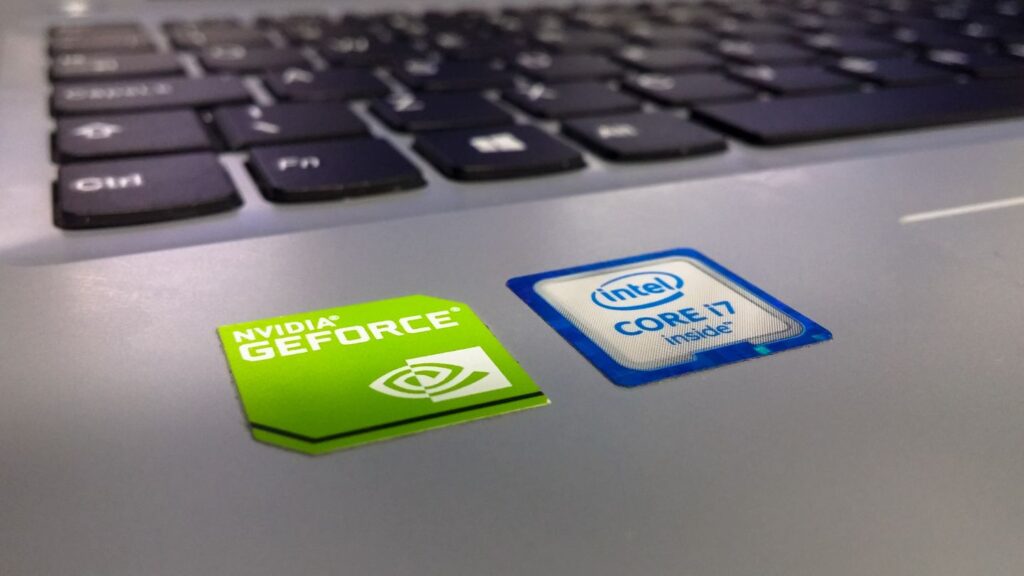 nvidia and intel sticker on laptop